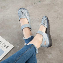 Charger l&#39;image dans la galerie, Genuine Leather Breathable Soft Flat Sandals Summer Women Casual Shoes x19