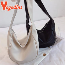 Carica l&#39;immagine nel visualizzatore di Gallery, Vintage Dumpling Shoulder Bag for Women PU Leather Crossbody Bag Simple Solid Color Handbag Large Hobo Bag