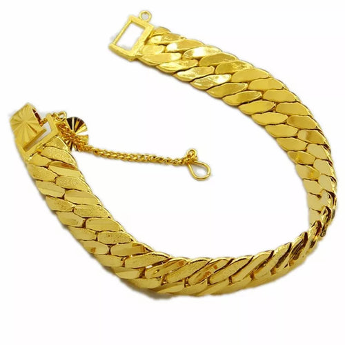 Pure Gold Color Men's Jewelry 12mm Bracelet for Men 20cm Long Fashion Women Bracelet