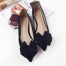Laden Sie das Bild in den Galerie-Viewer, Bow Pointed Toe Flat Shoes Women Wedding Shoes Flock Leather Shoes q9