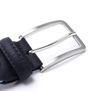 Men Women Casual Knitted Elastic Belt Pin Buckle Mixed Color Webbing Strap Woven Canvas Belts
