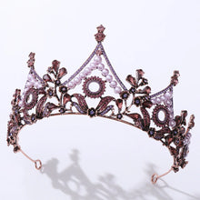 Load image into Gallery viewer, Bronze Geometric Crystal Pearl Bridal Tiara Crown Rhinestone Wedding Hair Accessories a110