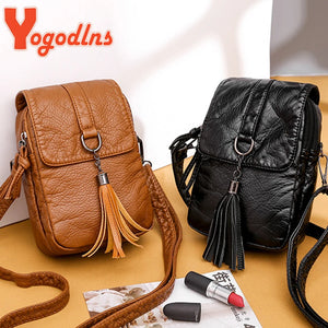 Vintage Tassel Crossbody Bag For Women PU Leather Shoulder Bag Phone Purse Fashion Small Square Bag