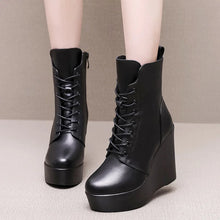 Laden Sie das Bild in den Galerie-Viewer, Fashion Genuine Leather Winter Boots Platform Wedges High Heel Boots x08