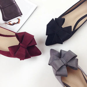 Bow Pointed Toe Flat Shoes Women Wedding Shoes Flock Leather Shoes q9
