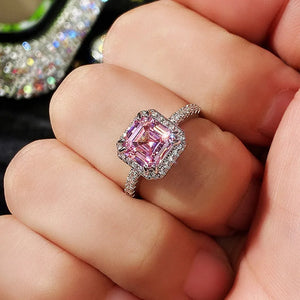 Fashion Pink CZ Rings for Women Finger Accessories Low-key Proposal Engagement Rings