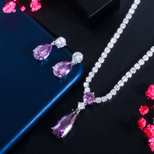 Load image into Gallery viewer, Red Purple Cubic Zirconia Jewelry Set Fashion Water Drop Women Party Wedding Gift z15