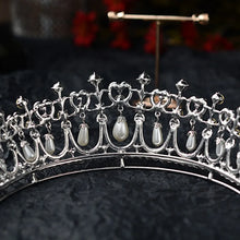 Load image into Gallery viewer, Baroque Crystal Pearl Bridal Tiaras Diana Crown Rhinestone Headband a32
