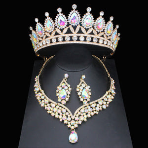 Luxury Crystal Wedding Jewelry Sets For Women Tiara/Crown Earrings Necklace Set dc02 - www.eufashionbags.com