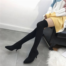 Laden Sie das Bild in den Galerie-Viewer, Over The Knee Women Boots Knitting Spring Autumn Slip On Knee Boots Pointed Toe Casual Dress Shoes Sock Boots