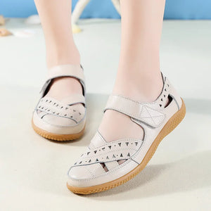 Genuine Leather Hollow Sandals Flats Loafers Summer Beach Shoes