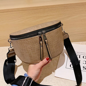 Fashion Crocodile Pattern Shoulder Bag Women PU leather Saddle Bag Luxury Crossbody Bag Designer Chest Handbag Pouch
