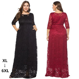 2021 Plus Size Lace Evening Party Dress High Quality Women Elegant Black Burgundy Formal Wedding Guest Dress