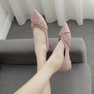 Pink Women Flats Flock Leather Shoes Heel Pointed Toe Slip on Shoes q5