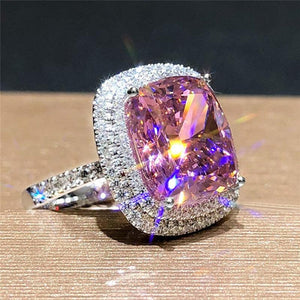 Large Pink Cubic Zirconia Wedding Ring for Women Bridal Ceremony Party Jewelry hr12 - www.eufashionbags.com