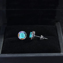 Charger l&#39;image dans la galerie, 925 Silver Needle 8mm Round Paraiba Tourmaline Gemstone Stud Earrings For Women Anniversary Jewelry Gift