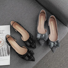 Charger l&#39;image dans la galerie, Women Flat Heel Shoes Bowknot Flats Plaid Pointed Toe Spring Summer Shoes Size 31-45