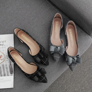 Women Flat Heel Shoes Bowknot Flats Plaid Pointed Toe Spring Summer Shoes Size 31-45