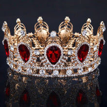 Load image into Gallery viewer, Luxury Rhinestone Round Red Princess Crystal Bridal Tiaras and Crowns Queen Diadem Wedding Jewelry Hair Accessories