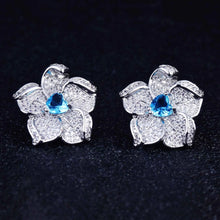 Charger l&#39;image dans la galerie, Luxury Silver Color Flower Jewelry Sets For Women Blue Stone Pendant Necklace Stud Earring Ring Sets Party Costume Jewelry