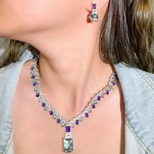 Load image into Gallery viewer, Purple Blue Cubic Zircon Crystal Jewelry Sets for Women Dangle Drop Wedding Necklace Earrings Set