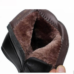 Genuine leather women winter boots warm plush boots wedge shoes q388