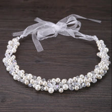 Load image into Gallery viewer, New Crystal Ribbon Women Pearl Headbands Rhinestone Wedding Hair Jewelry l09