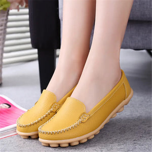 Women Genuine Leather Shoes  Slip On Flats Loafers