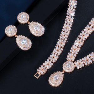 Luxury Cubic Zirconia Jewelry Set Women Necklace &Earrings Bracelet Wedding sets - www.eufashionbags.com