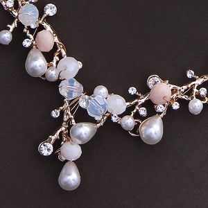 Crystal Pearl Bridal Jewelry Sets Rhinestone Crown Tiaras Necklace Earrings a60