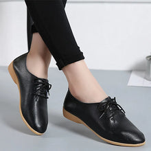 画像をギャラリービューアに読み込む, Women Leather Shoes Flats Loafers Genuine Leather Pigskin Lace Up Shoes