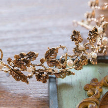 Load image into Gallery viewer, Gold Color Pearl Leaf Bridal Tiaras Crystal Crown Hairbands bc57 - www.eufashionbags.com
