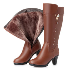 Charger l&#39;image dans la galerie, Winter Knee High Boots Warm Wool Fur Shoes Women High Heels Soft Leather Boots x15