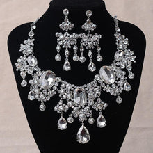Laden Sie das Bild in den Galerie-Viewer, Large Rhinestone Water Drop Necklace Earrings bridal Jewelry Set bj21 - www.eufashionbags.com