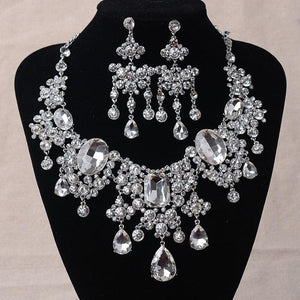 Large Rhinestone Water Drop Necklace Earrings bridal Jewelry Set bj21 - www.eufashionbags.com