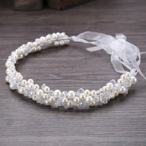 New Crystal Ribbon Women Pearl Headbands Rhinestone Wedding Hair Jewelry l09