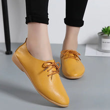 Laden Sie das Bild in den Galerie-Viewer, Women Leather Shoes Flats Loafers Genuine Leather Pigskin Lace Up Shoes
