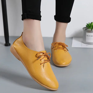 Women Leather Shoes Flats Loafers Genuine Leather Pigskin Lace Up Shoes