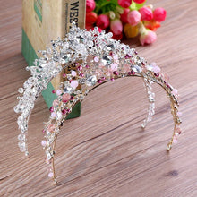 Load image into Gallery viewer, New white pink beads bridal crowns handmade tiara bride headband crystal rhinestone diadem queen crown wedding hair accessories