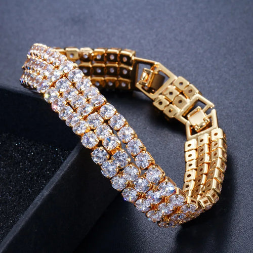 3 Row Iced Out Hip Hop Bracelets Bling Cubic Zirconia Tennis Bracelet for Men Punk Jewelry Gift