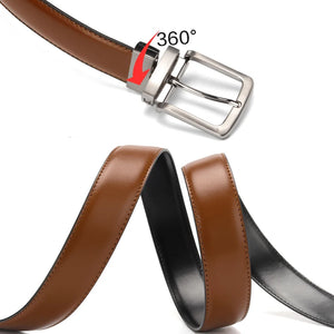 Men's Genuine Leather Belt Reversible For Jeans Rotated Buckle Dress Belts