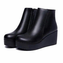 Laden Sie das Bild in den Galerie-Viewer, Genuine Leather Winter Boots Shoes Women Wedges Ankle Boots Warm Shoes x16