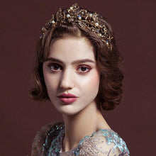 Charger l&#39;image dans la galerie, Gold Color Pearl Leaf Bridal Tiaras Crystal Crown Hairbands bc57 - www.eufashionbags.com