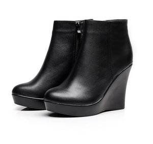 Genuine Leather Winter Boots Women Ankle Boots Wedges Shoes q382