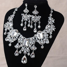 Load image into Gallery viewer, Large Rhinestone Water Drop Necklace Earrings bridal Jewelry Set bj21 - www.eufashionbags.com