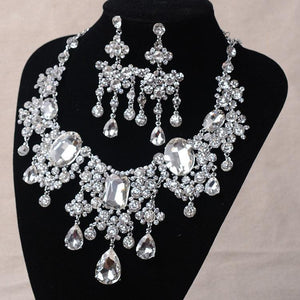 Large Rhinestone Water Drop Necklace Earrings bridal Jewelry Set bj21 - www.eufashionbags.com