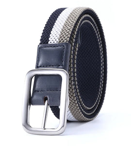 Fashion Gentleman Belt Without Holes Men's Elastic Reversible Belt Stretch Woven Canvas Belt
