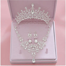 Load image into Gallery viewer, Pink Crystal Bridal Jewelry Sets Women Princess Tiara/Crown Earring Necklace Set dc09 - www.eufashionbags.com