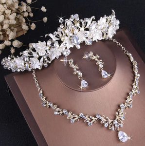 Baroque Vintage Crystal Pearl Costume Jewelry Sets Rhinestone Choker Necklace Earrings a12
