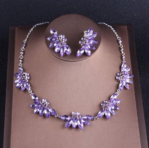 Purple Crystal Bridal Jewelry Sets Necklaces Earrings Crown Tiaras Set bj86 - www.eufashionbags.com